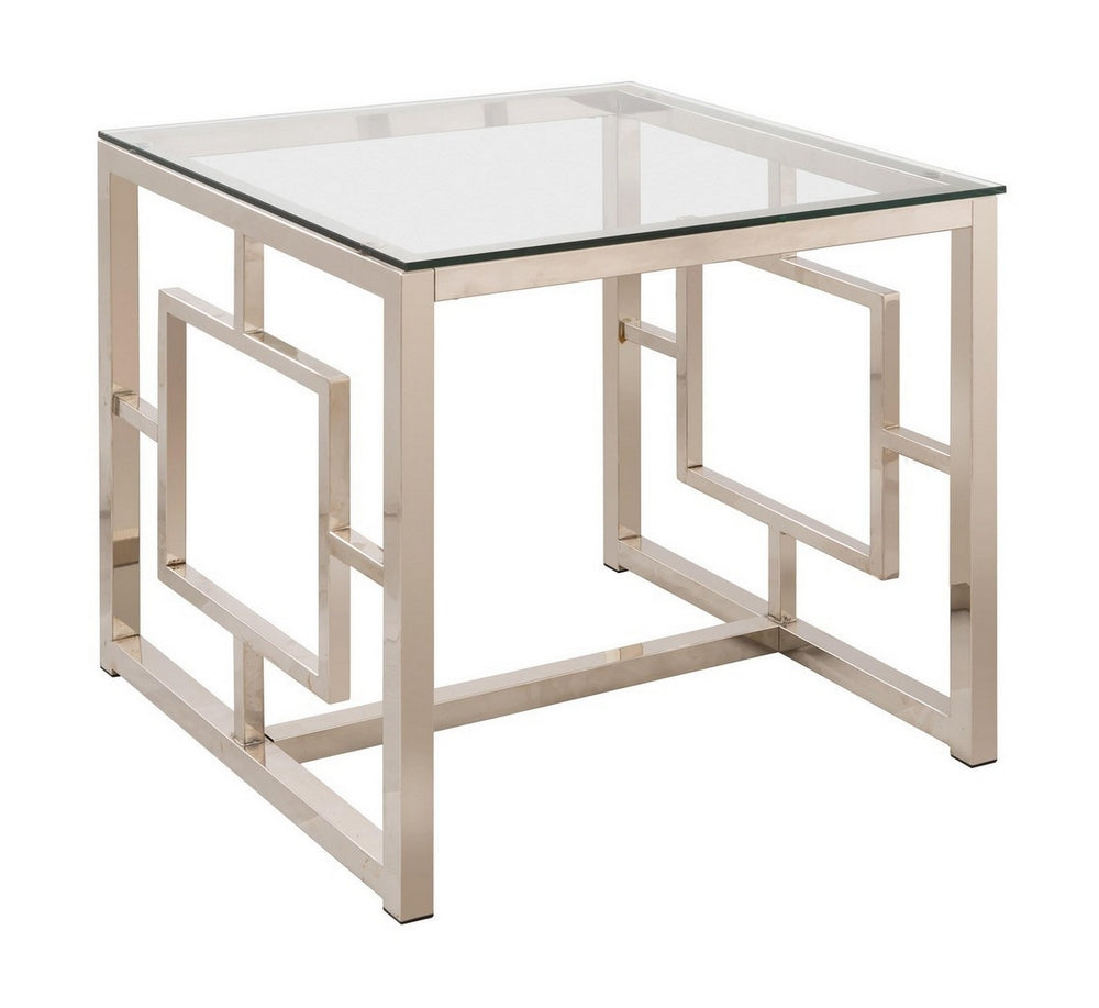 Balbina Contemporary Metal End Table with Glass Top