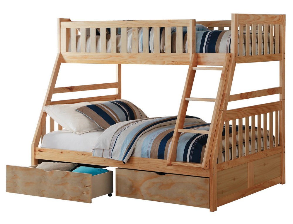 Bartly Natural Wood Twin/Full Bunk Bed with Storage