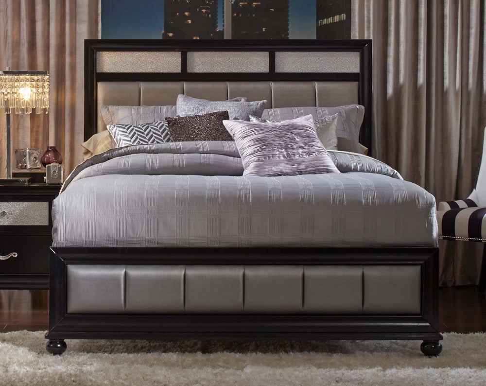 Barzini Black Wood/Metallic Leatherette Cal King Panel Bed