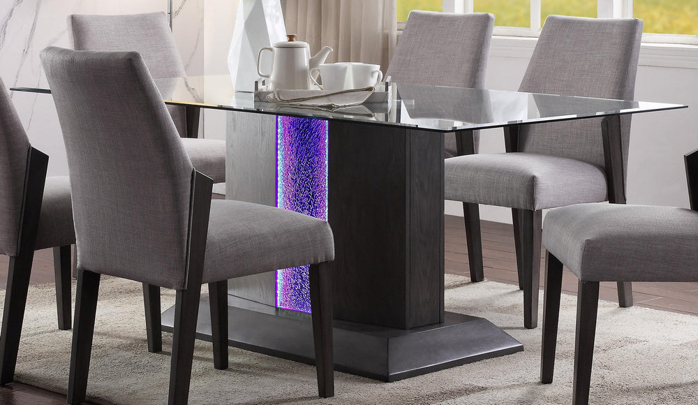 Belay Gray Oak Wood/Glass Dining Table with LED Lighting