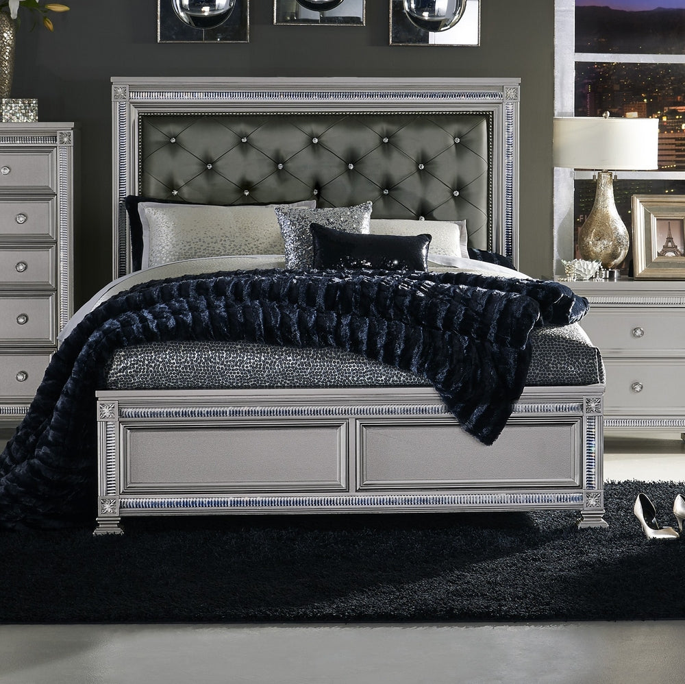 Bevelle Silver/Dark Gray Vinyl Upholstered Queen Bed