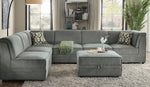 Bois Gray Velvet Modular Sectional Sofa with Ottoman