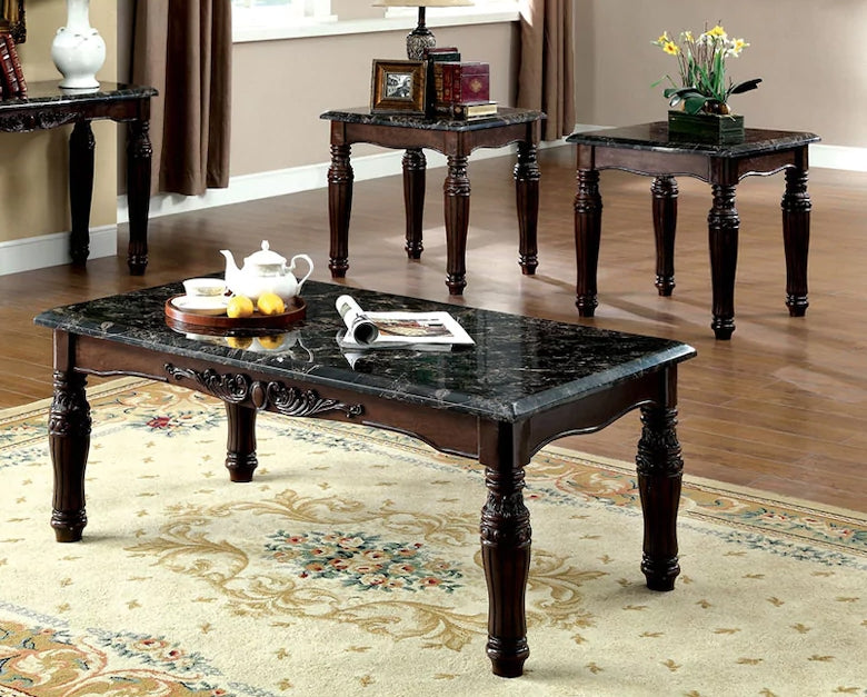 Brampton 3-Pc Espresso Faux Marble Table Set