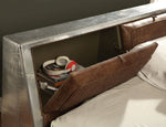 Brancaster Aluminum/Top Grain Leather Queen Bed with Storage