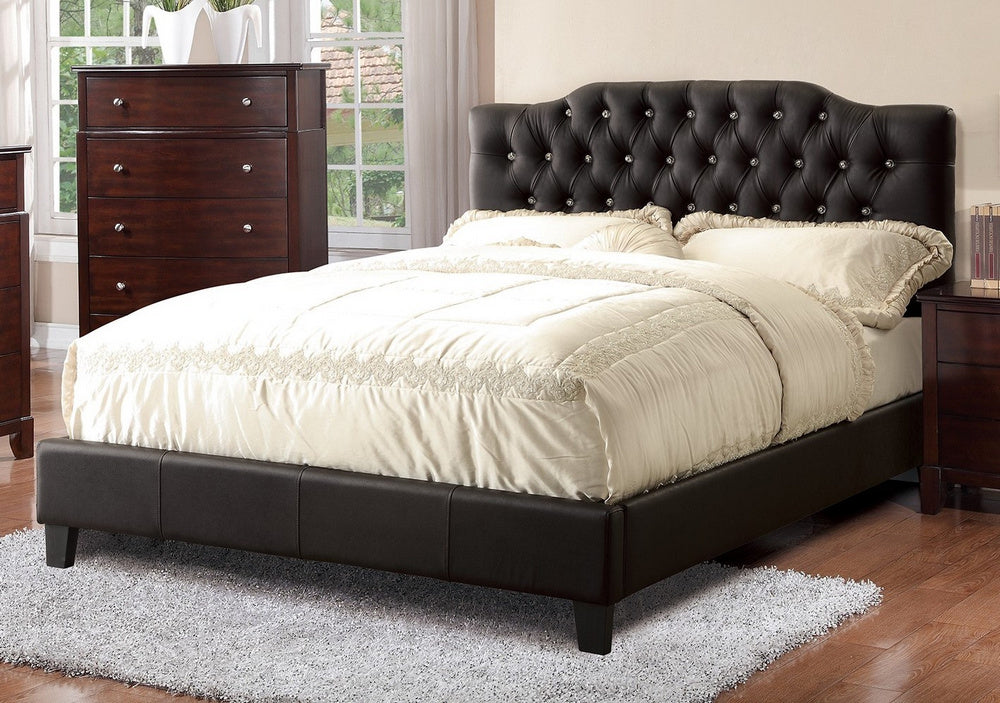 Brigida Black Faux Leather Queen Bed with Tufted Headboard