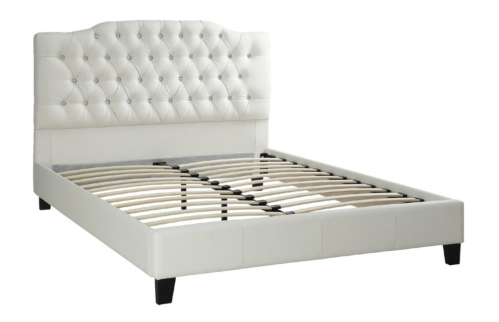 Brigida White Faux Leather Queen Bed with Tufted Headboard