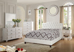 Brigida White Faux Leather Queen Bed with Tufted Headboard