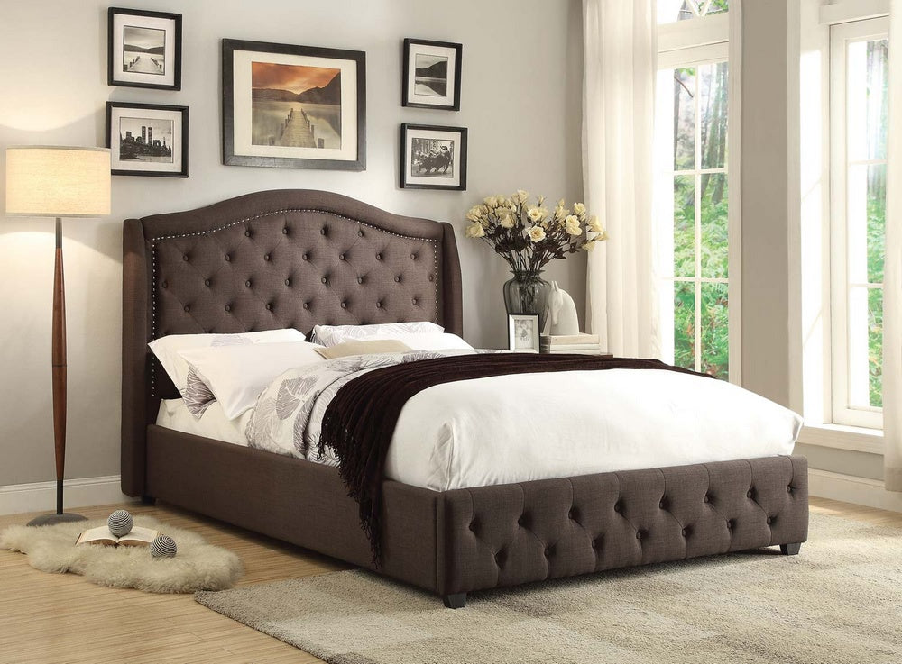 Bryndle Dark Gray Fabric Queen Bed with Button Tufting