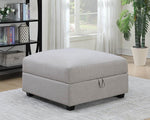 Cambria Grey Linen-Like Fabric Storage Ottoman