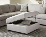 Cambria Grey Linen-Like Fabric Storage Ottoman