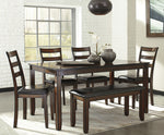 Coviar 6-Pc Brown Wood/Faux Leather Dining Table Set