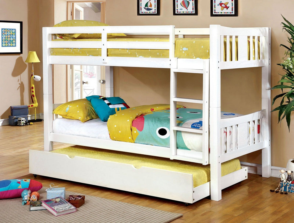 Cameron White Twin/Twin Bunk Bed with Trundle