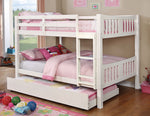 Cameron White Wood Full Bunk Bed w/ Trundle