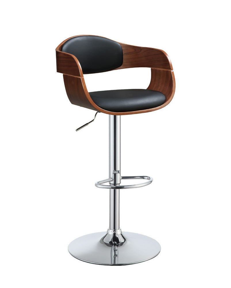 Camila Black PU Leather/Walnut Wood Adjustable Stool with Swivel