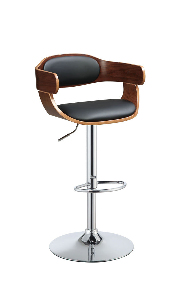 Camila Walnut/Black PU Leather/Metal Adjustable Stool with Swivel