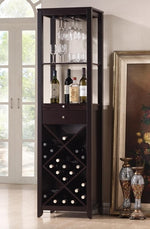 Casey Wenge Wood Wine Cabinet with Criss-Crossed Shelves