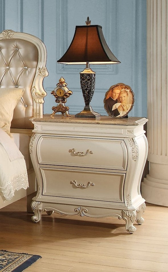 Chantelle Pearl White Wood Nightstand with Granite Top