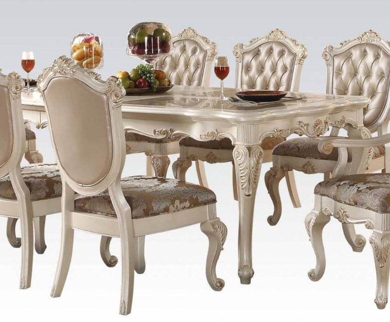 Chantelle Pearl White Wood/Marble Dining Table with 1 Leaf