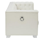 Chaviano Pearl White Leatherette Button Tufted Loveseat