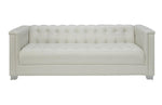 Chaviano Pearl White Leatherette Button Tufted Sofa