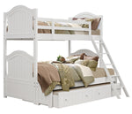 Clementine White Wood Twin/Full Bunk Bed with Trundle