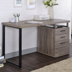 Coy Gray Oak Wood/Metal Writing Desk with 3 Drawers