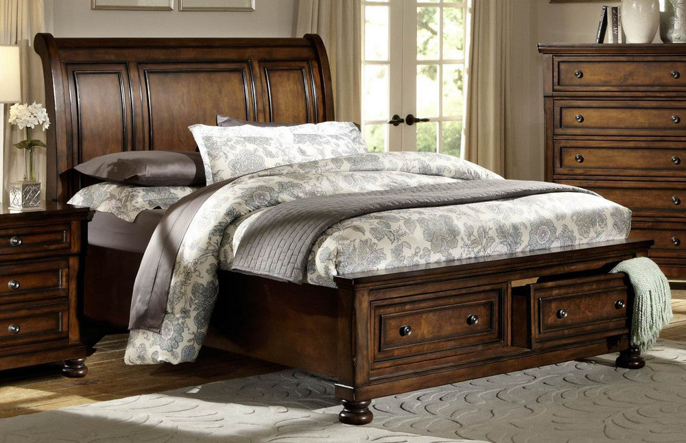 Cumberland Brown Wood Queen Bed w/ Footboard Storage