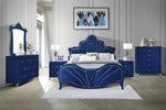 Dante Blue Velvet Upholstered 7-Drawer Dresser