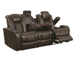 Delangelo Brown Leatherette 2xPower Recliner Sofa