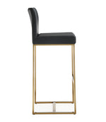 Denmark 2 Black Vegan Leather/Gold Steel Bar Stools