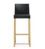 Denmark 2 Black Vegan Leather/Gold Steel Bar Stools