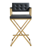 Director Black Vegan Leather/Gold Steel Bar Stool