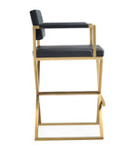 Director Black Vegan Leather/Gold Steel Bar Stool