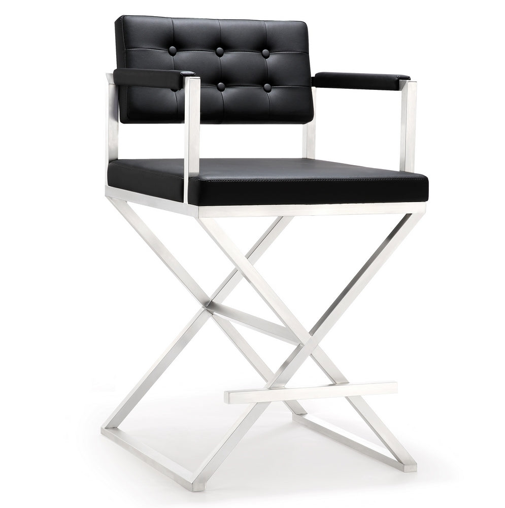 Director Black Vegan Leather/Steel Counter Stool