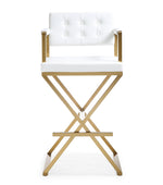 Director White Vegan Leather/Gold Steel Bar Stool