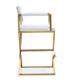 Director White Vegan Leather/Gold Steel Bar Stool