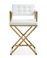 Director White Vegan Leather/Gold Steel Counter Stool