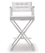 Director White Vegan Leather/Steel Bar Stool