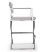 Director White Vegan Leather/Steel Bar Stool