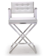 Director White Vegan Leather/Steel Counter Stool