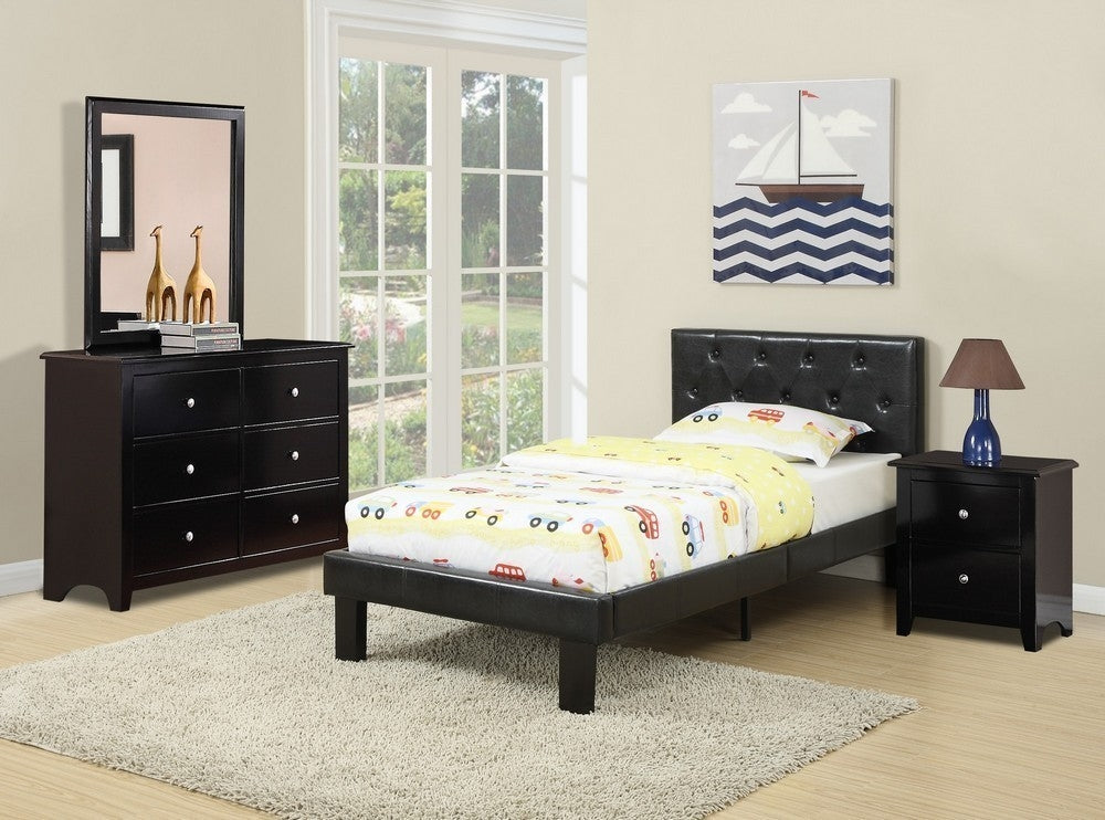 Dodie 4-Pc Black Wood/Faux Leather Twin Bedroom Set