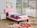 Dodie 4-Pc White Wood/Pink Faux Leather Twin Bedroom Set