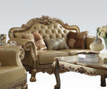 Dresden 3-Pc Bone PU Leather/Gold Patina Sofa Set with Pillows