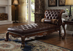 Dresden Cherry Oak PU Leather Button Tufted Chaise with Pillow