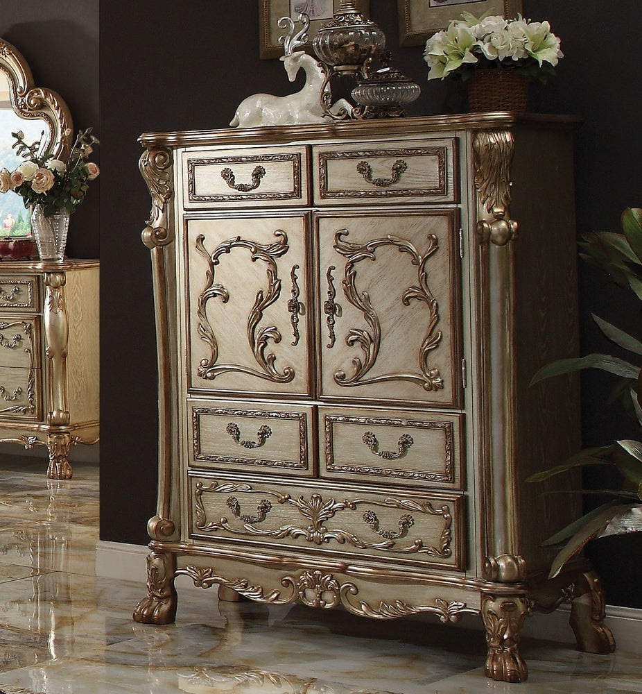 Dresden Gold Patina/Bone Wood Chest with Poly Decorations