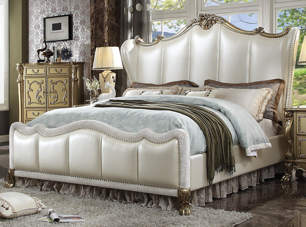 Dresden II Pearl White PU Leather Queen Bed (Oversized)