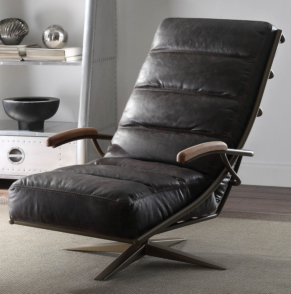 Ekin Morocco Top Grain Leather Swivel Accent Chair