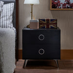 Elms Black & Chrome Wood Nightstand with 2 Drawers