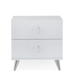 Elms White & Chrome Wood Nightstand with 2 Drawers