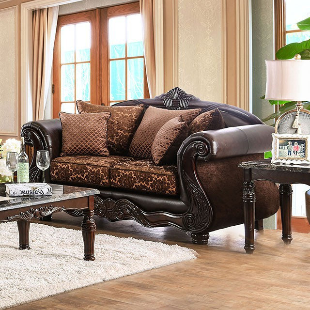 Elpis Brown Chenille/Leatherette Loveseat